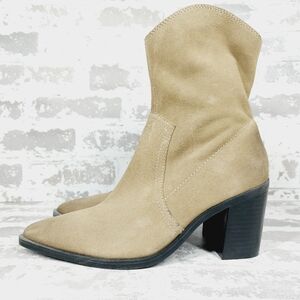 NEW BP. Surina Tan Suede Leather Block Heel Western Ankle Boots i926